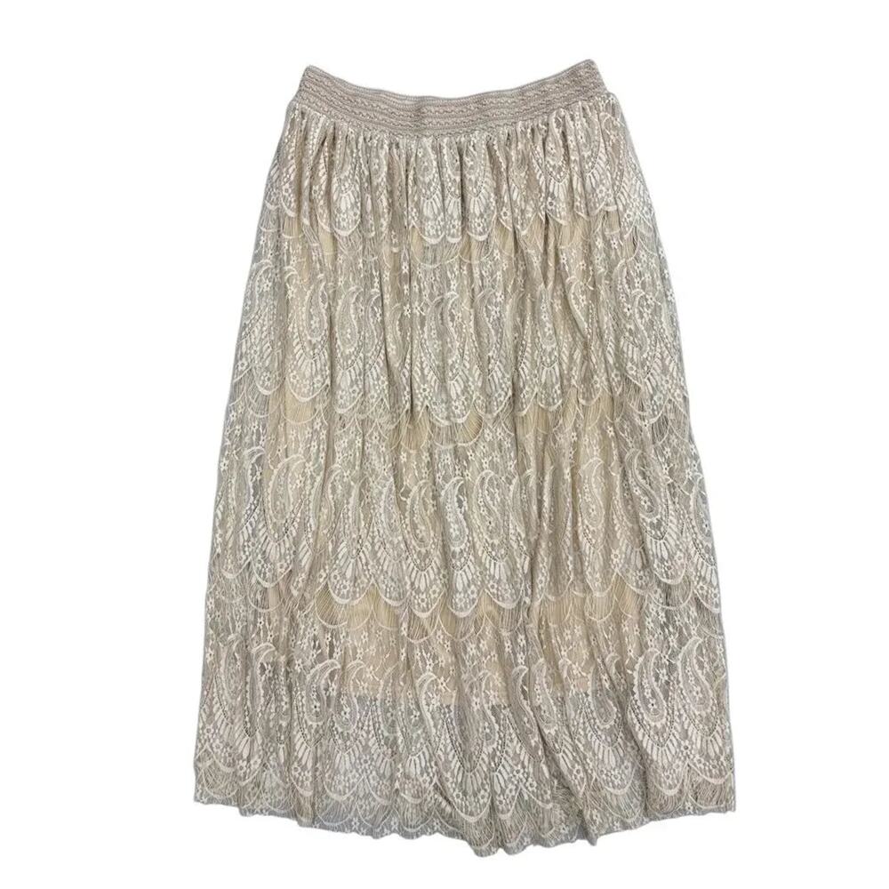 Ashley Stewart Lace Overlay Maxi Skirt Cream